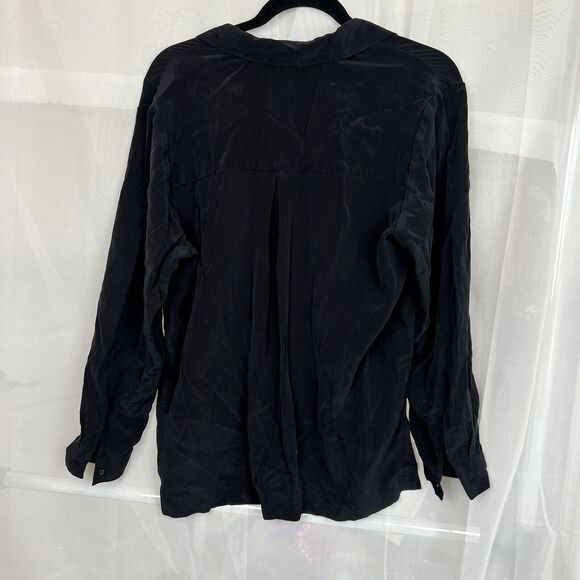 Norton Mcnaughton petites black 100% silk button down bloue sz PXL office - Picture 5 of 7